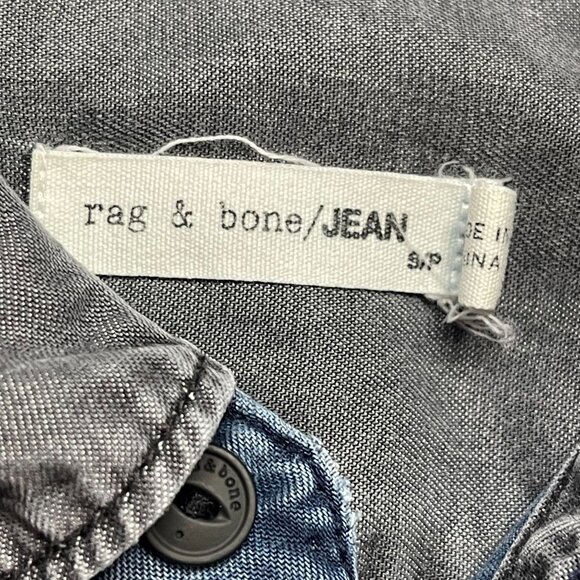 Rag and Bone Tencel Chambray Button Down Shirt Black Collar Mens Small - Picture 2 of 7